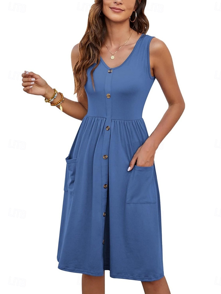 Damen Minikleid Sommerkleid Lässig Täglich Normale Passform Einfarbig Ärmellos U-Ausschnitt Schwarz Weiß Königliches Blau Himmelblau Sommer 2025 - $31.99 –P5