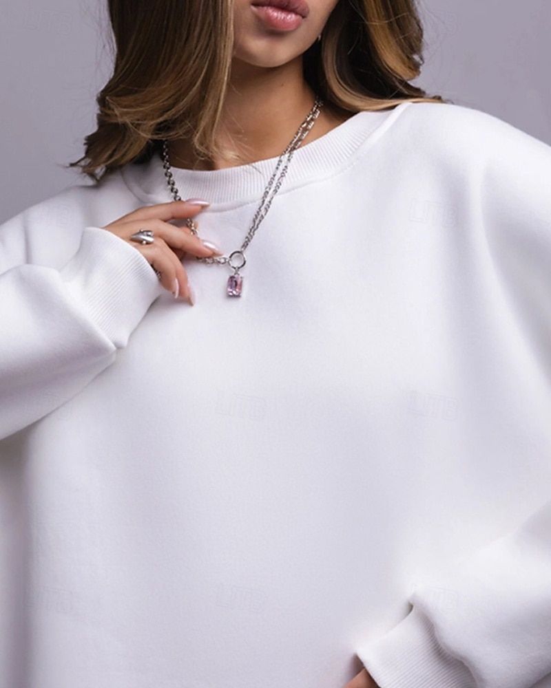 Dámské Svetrová mikina Mikiny Bez vzoru Šik ven Na běžné nošení Dlouhý rukáv Tričkový Běžné topy ulice Dovolená Jdeme ven Bílá Světlá růžová Světle šedá Podzim Zima 2026 - $51.99 –P8