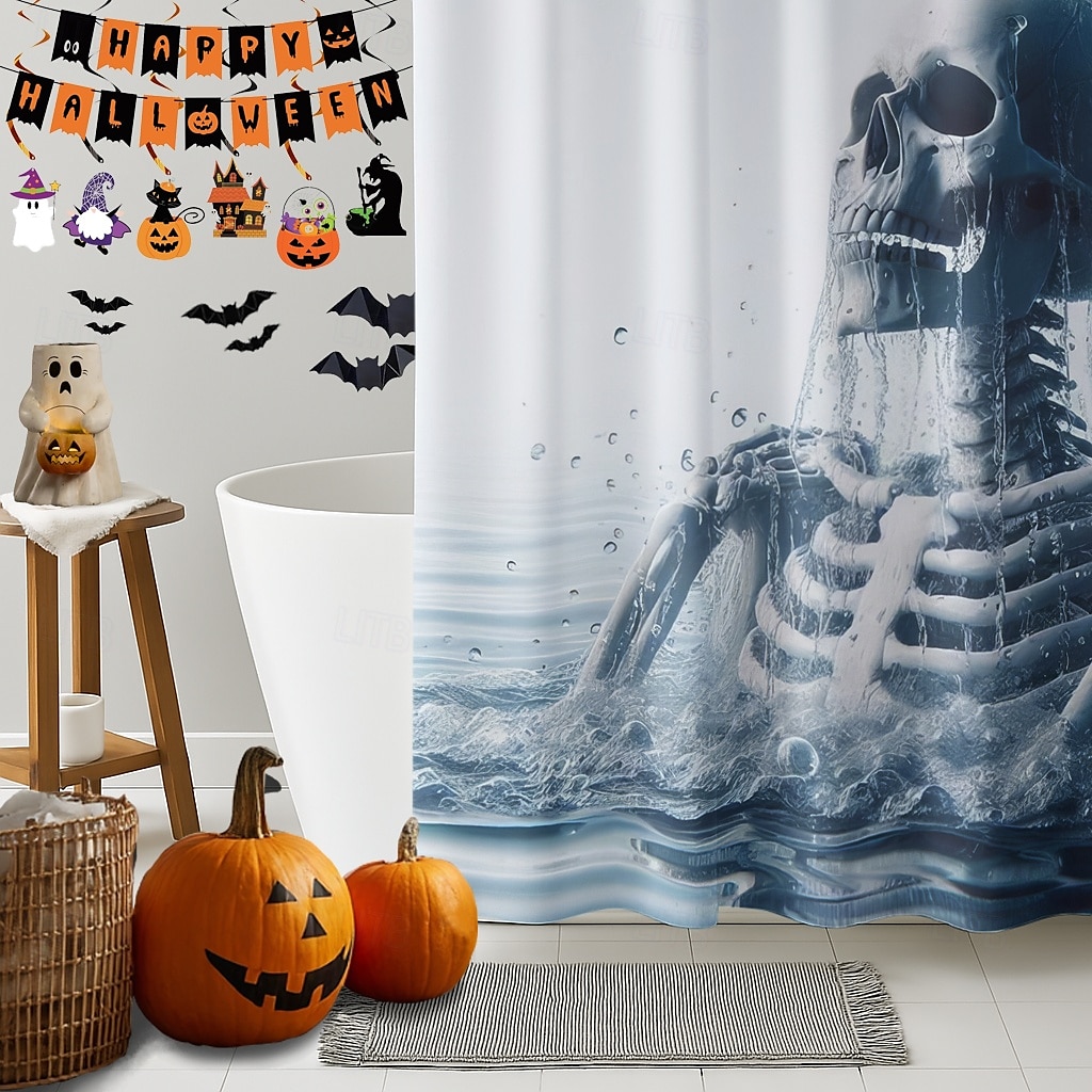 Halloweenský sprchový závěs s háčky, polyesterový, pratelný, voděodolný, vzorovaný, koupelnová vana, dekorace 2025 - $21.99 –P11