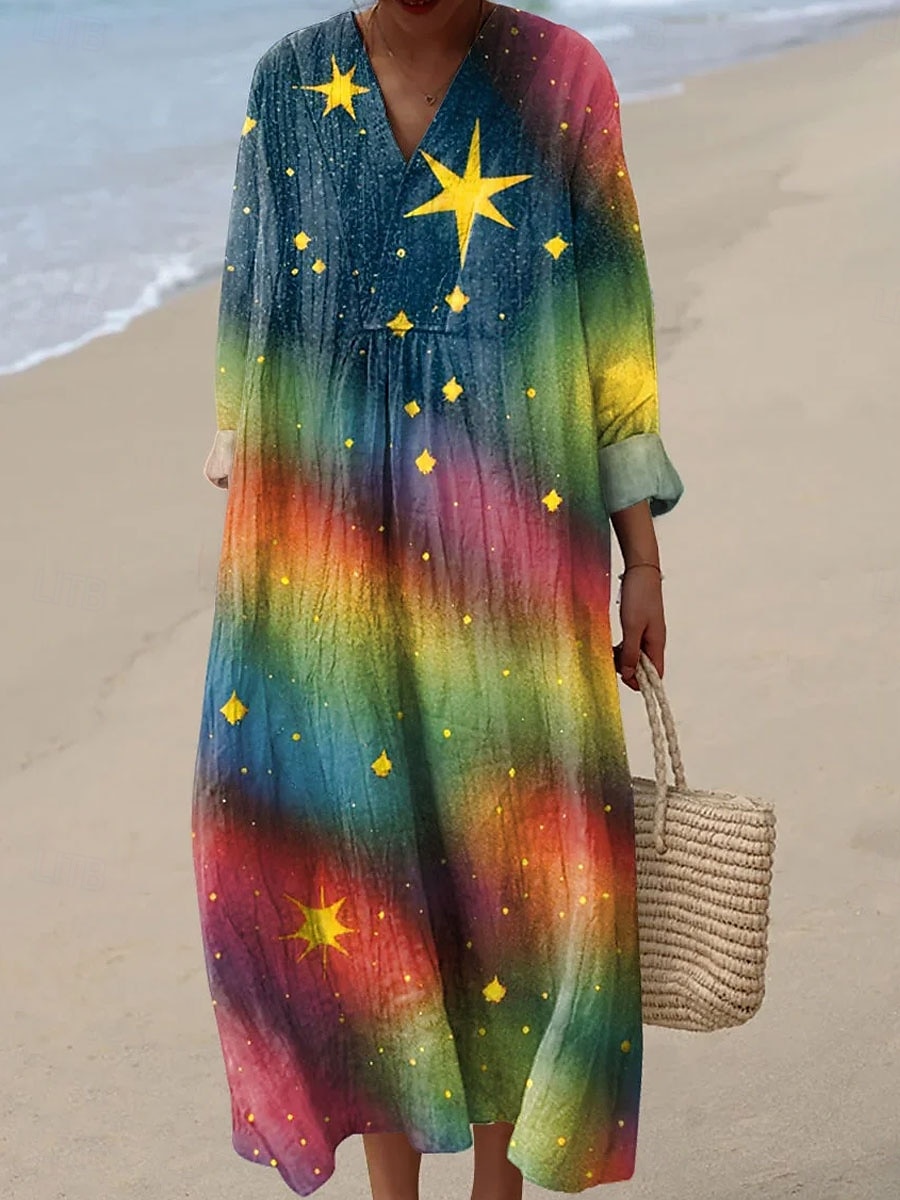 Femmes Robe Midi Robe d'Été Robe trapèze Vacances Occasionnel Boho Soirée Plage Coupe Ample Graphique Géométrique Abstrait manche longue Col en V Blanche Rose Claire Bleu Marron Été Printemps Automne de 2025 ? $35.99 –P4