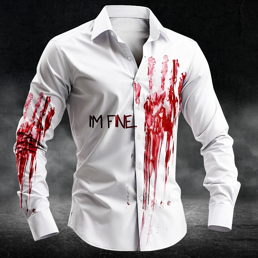 Halloween Per uomo Schizzi di sangue impronta digitale Macchie di sangue Camicia Camicia con Bottoni Manica Lunga Gotico punk oscuro Ferie Abbigliamento casual alla moda Estate Primavera Collo del 2025 a $25.99 –P1