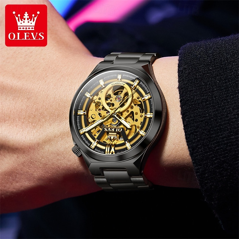 The New Olevs Brand Skeletonized Men'S Business Watch Waterproof Luminous Fashionable And Trendy Fully Automatic Mechanical Watch Casual Sports Men'S Wristwatch 2025 - $77.99 –P12