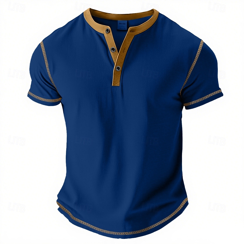 Men's Henley Shirt Tee Top Cotton Blend T-Shirt Short Sleeve Plain Fashion Designer Basic Contrast Lace Henley Vacation Street Casual Summer All Seasons Purple Navy Blue Royal Blue Henley T-Shirt 2026 - $17.99 –P5