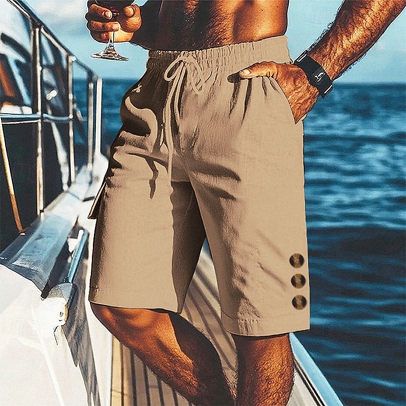 Hombre Pantalón corto Pantalones cortos de lino Pantalones cortos de verano Pantalones cortos de playa Correa Bolsillo Cintura elástica Plano Comodidad Transpirable Corto Playa Vacaciones Festivos 2026 - $17.99 –P12