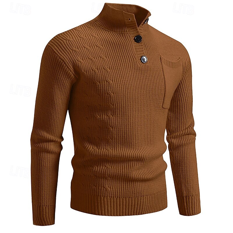 Herren Pullover Strickpullover Gerippt Stricken Normale Oberteile Tasche Gestrickt Einfach Stehkragen Mode Basic Urlaub Alltagskleidung Bekleidung Herbst Winter Schwarz Wein M L XL 2025 - $34.99 –P4