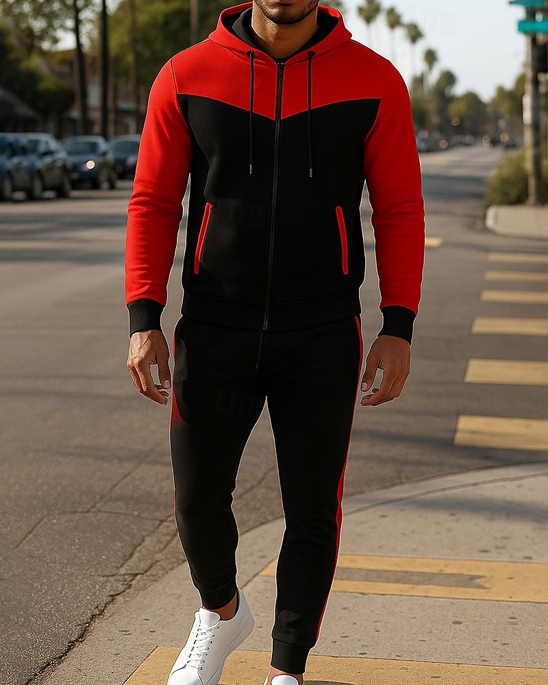 Муж. Спортивный костюм Штаны Куртка с капюшоном Капюшон Карман на молнии Контрастных цветов Наборы одежды Наступила зима Белый Военно-зеленный Тренажерный зал Тренировки Бег С защитой от ветра 2026 - $38.99 –P5