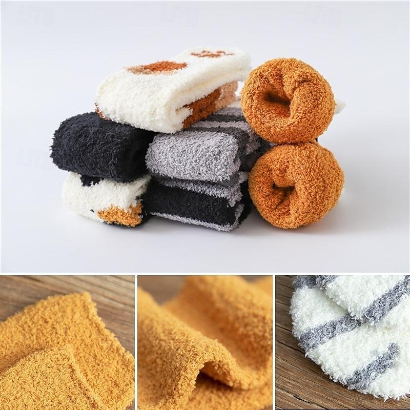 3 Pairs Cute Cat Claw Socks Fuzzy Coral Fleece Winter Warm Sleep Socks for Women Cozy Mid Calf Thick Soft Indoor Floor Socks 2025 - $10.99 –P8