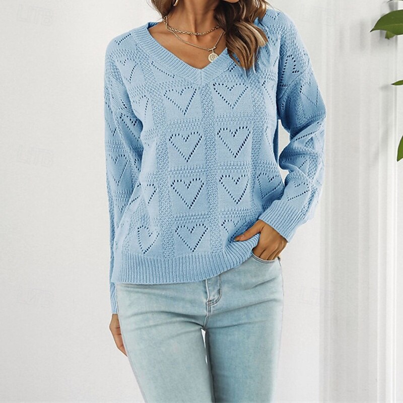 Femmes Pull Occasionnel Couleur Unie Épais Col en V Tricoté Trou manche longue Hauts Réguliers Tricoter Quotidien Fête Sortir Jaune Rose Claire Automne Hiver de 2025 ? $22.99 –P5