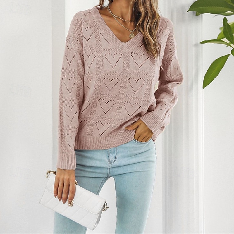 Femmes Pull Occasionnel Couleur Unie Épais Col en V Tricoté Trou manche longue Hauts Réguliers Tricoter Quotidien Fête Sortir Jaune Rose Claire Automne Hiver de 2025 ? $22.99 –P9