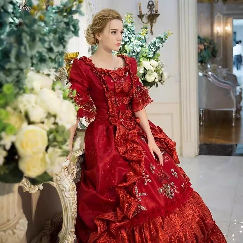 Vintage Rococo Renaissance Maxi Dress Normal Juliet Sleeve Princess Bride Pleated Flounced Princess Round Neck Fancy Dress Women's Halloween Carnival Masquerade Party Halloween Performance Adults 2026 - $372.09 –P3