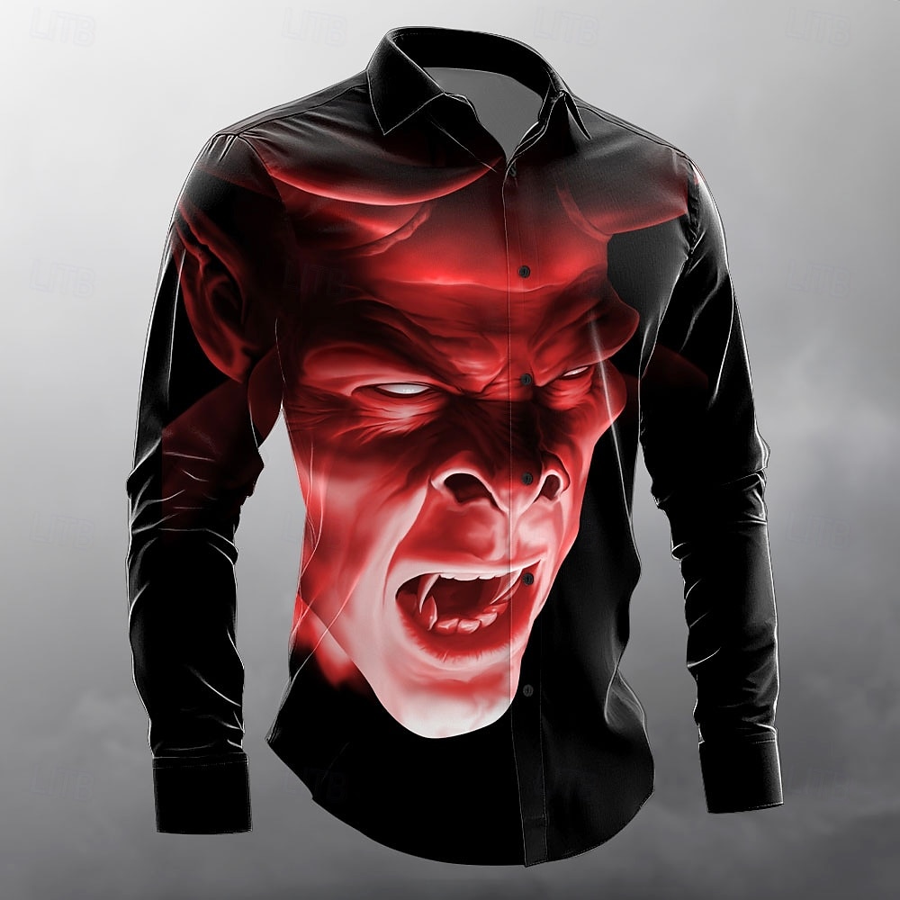 tw017ap Shadow Demon von Tom Wood Herrenhemd mit menschlichem Gesicht und Knöpfen, langärmelig, Designerhemd, limitierte Künstleredition 2025 - $25.99 –P1