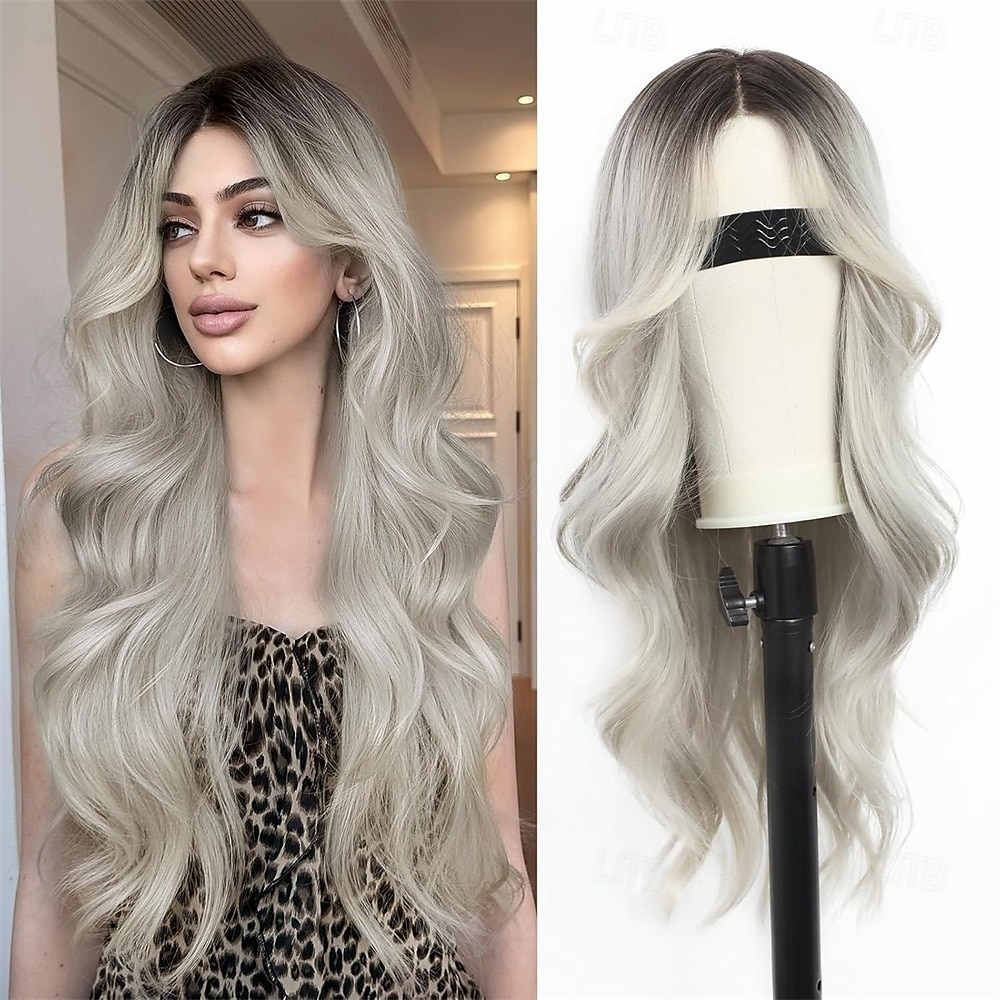 Syntetické paruky Kudrny Střední část na stroji Paruka Dlouhý Tmavěhnědá Černá Béžová Ombre Gray Ombre Blonde Umělé vlasy Dámské Měkký povrch Módní Snadné přenášení Blonďatá Černá Tónované 2025 - $27.99 –P4