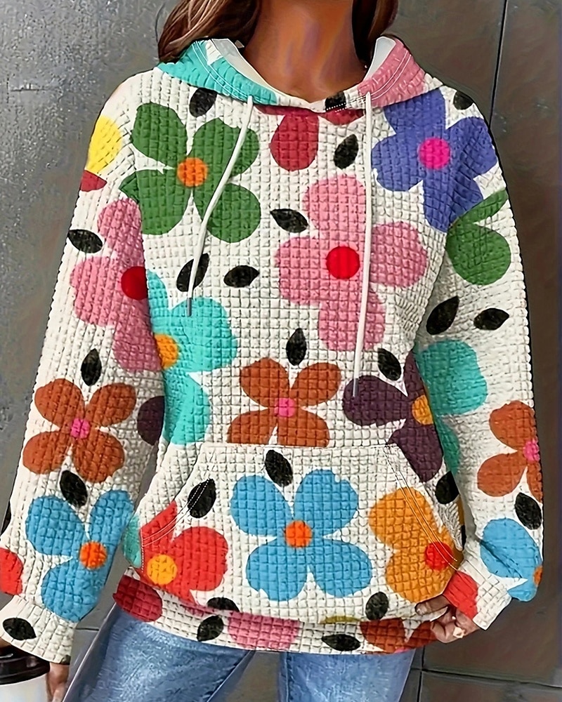 Femmes Sweat à capuche Fleuri Streetwear Occasionnel Confortable manche longue À capuche Hauts Réguliers Rue Fête Sortir Avec Poches Imprimé Blanche Bleu Violet Automne de 2025 ? $25.99 –P1