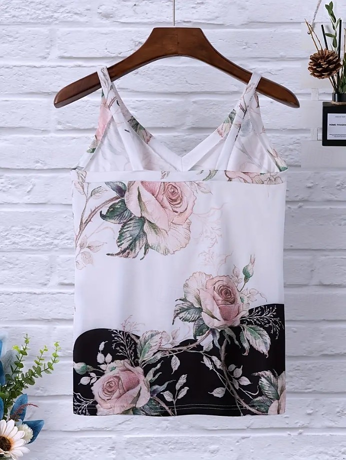 Femmes Chemise Chemisier Fleuri Graphique ancien Tropical Élégant Sans manches Bretelle Col en V Hauts Réguliers Quotidien Imprimé Noir et Blanc Bleu Bleu Ciel Été Printemps de 2025 ? $19.99 –P4