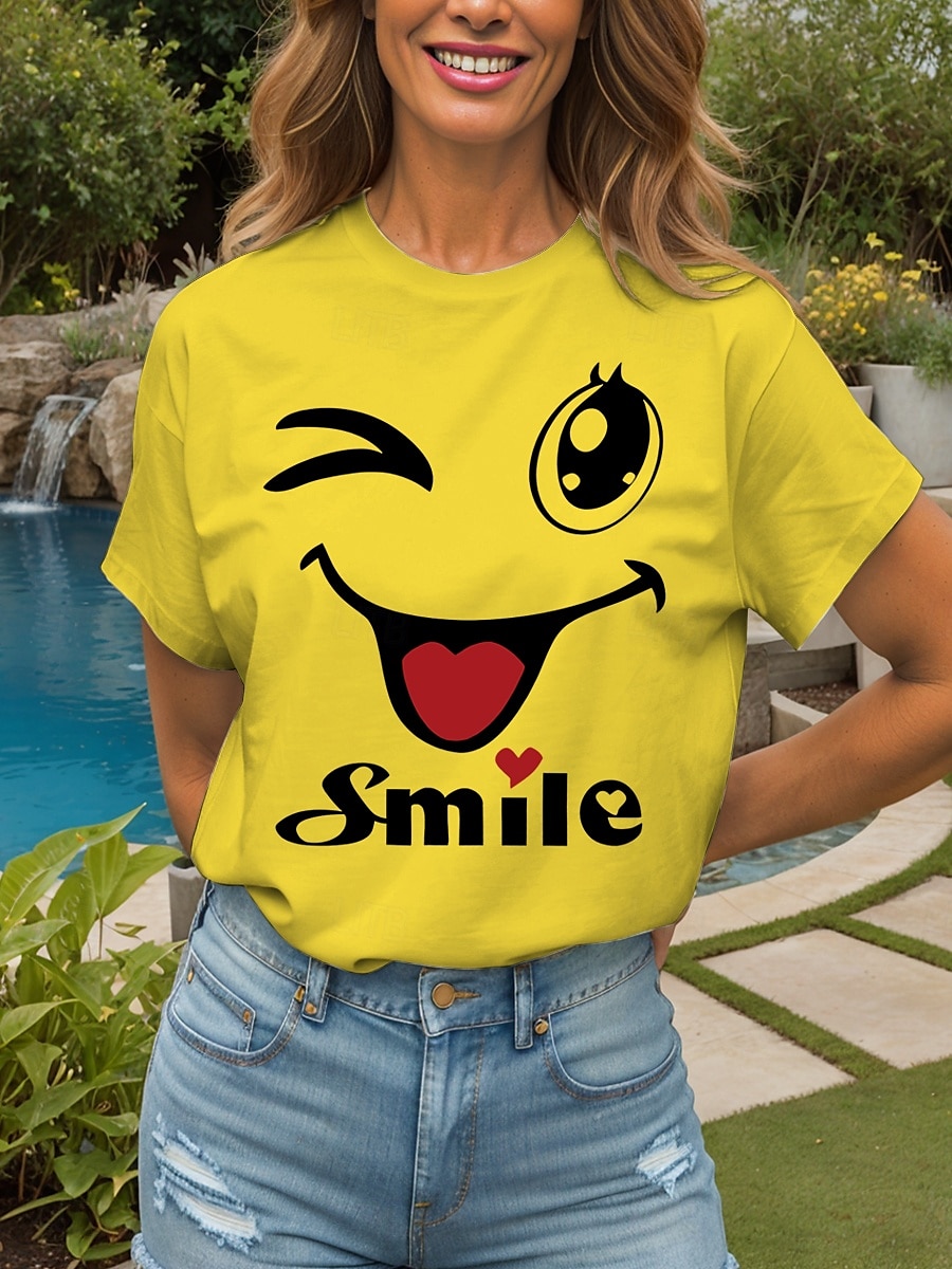 Femmes T-shirt Cœur Graphique Lettre ancien Élégant Classique Manche Courte Col ras du cou Col rond Hauts Réguliers Quotidien Week-end Imprimé Noir Blanche Jaune Rose Claire Rouge Été de 2025 ? $19.99 –P1