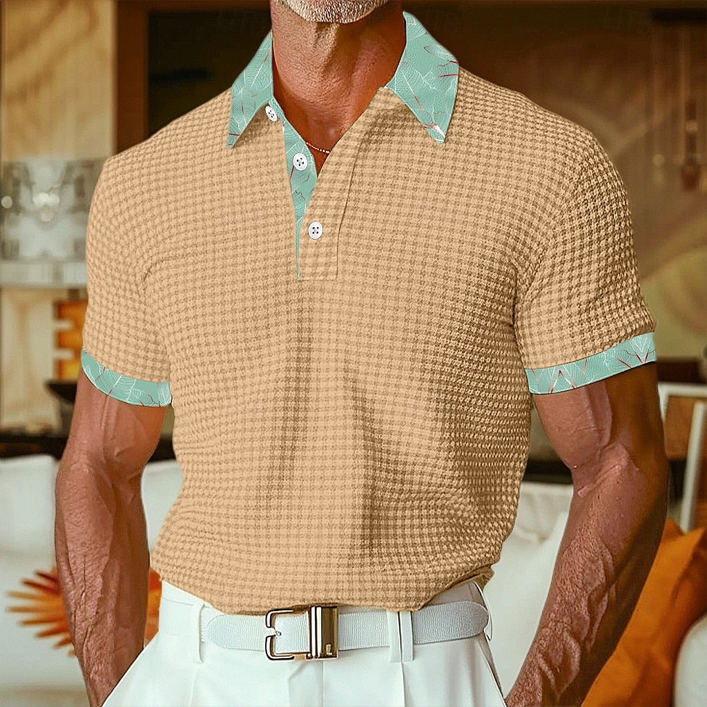 Pánské S texturou Golfová košile Ležérní Obchod Klasický Krátký rukáv Módní Moderní Pevná barva Havaj Knoflíky Léto Jaro Běžný Bílá S texturou 2026 - $22.99 –P1