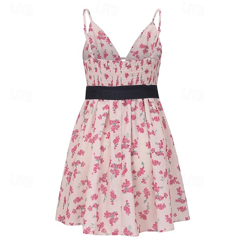 Damskie Sukienka mini Sukienka Boho Codzienne sukienki Letnie sukienki Strój zachodni Zabytkowe Codzienny Plaża Urlop Regularny Kwiaty Bez rękawów Głęboki dekolt w serek Rumiany róż Lato 2026 - $31.99 –P5
