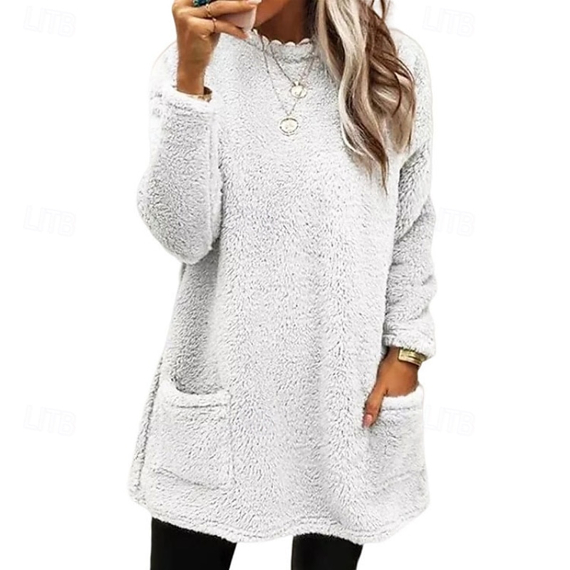 Dame Genser med genser Gensere عادي Gatemote Fritid Langermet Crew-hals Vanlige topper Gate Ferie Lomme Svart Hvit Vin Grå Høst Vinter 2025 - $22.99 –P4
