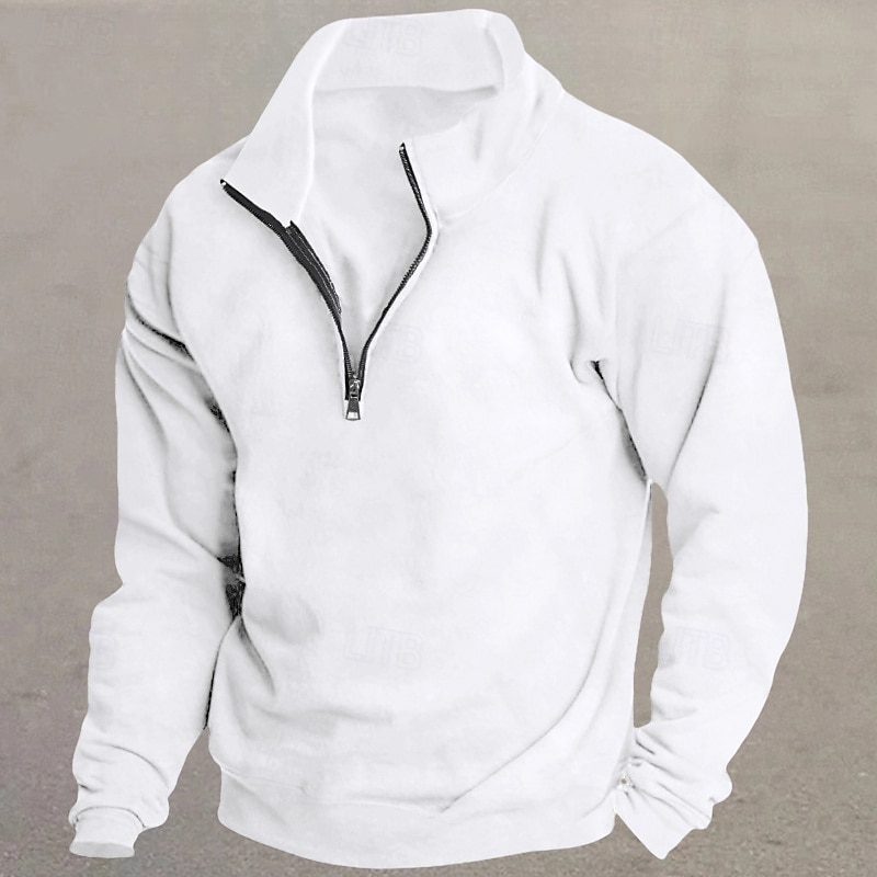 Hombre Sudadera Sudadera de polar Pull-over Sudadera con un cuarto de cremallera Negro Blanco Vino Rojo Caqui Cuello Mao Plano Deporte Casual Diario Ropa de calle De Deporte Primavera Otoño Ropa 2025 - $17.99 –P3