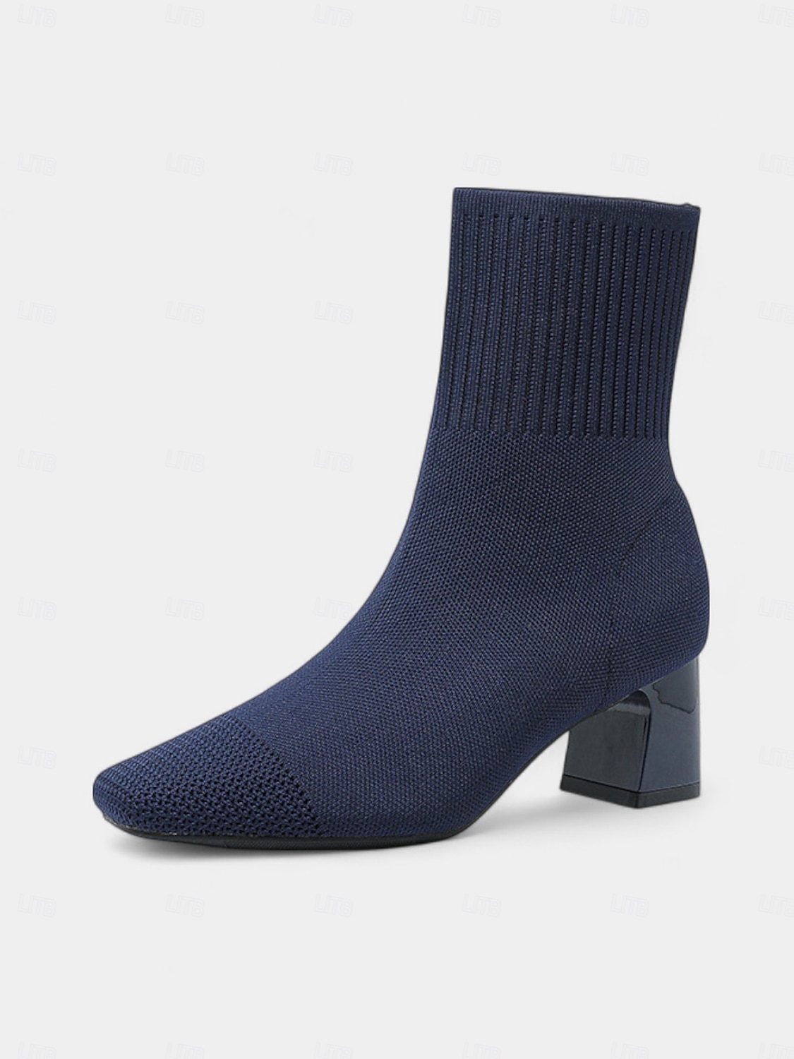 Marineblaue Strick-Sockenstiefel für Damen – spitze Stretch-Stiefeletten mit Blockabsatz für elegante Alltags- und Herbstoutfits 2025 - $46.99 –P8