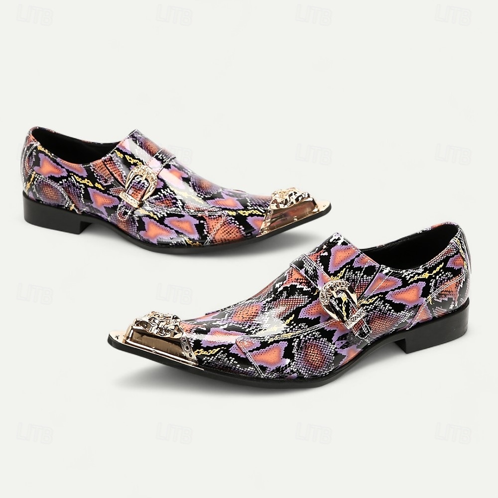 Men's Punk-Inspired Pink Python Print Monk Strap Shoes – Statement Dress Footwear for Stylish Men at Clubs and Special Occasions 2025 - $109.99 –P6