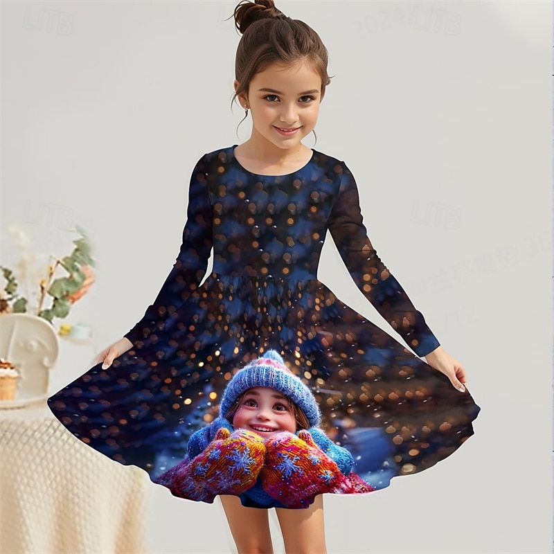 FILLE 3D Graphique Robe manche longue Été Printemps Vacances Quotidien Fête Princesse Beau Doux Enfants 4-12 ans Robe Décontractée Robe trapèze Mi-long Coupe régulière de 2025 ? $16.99 –P1