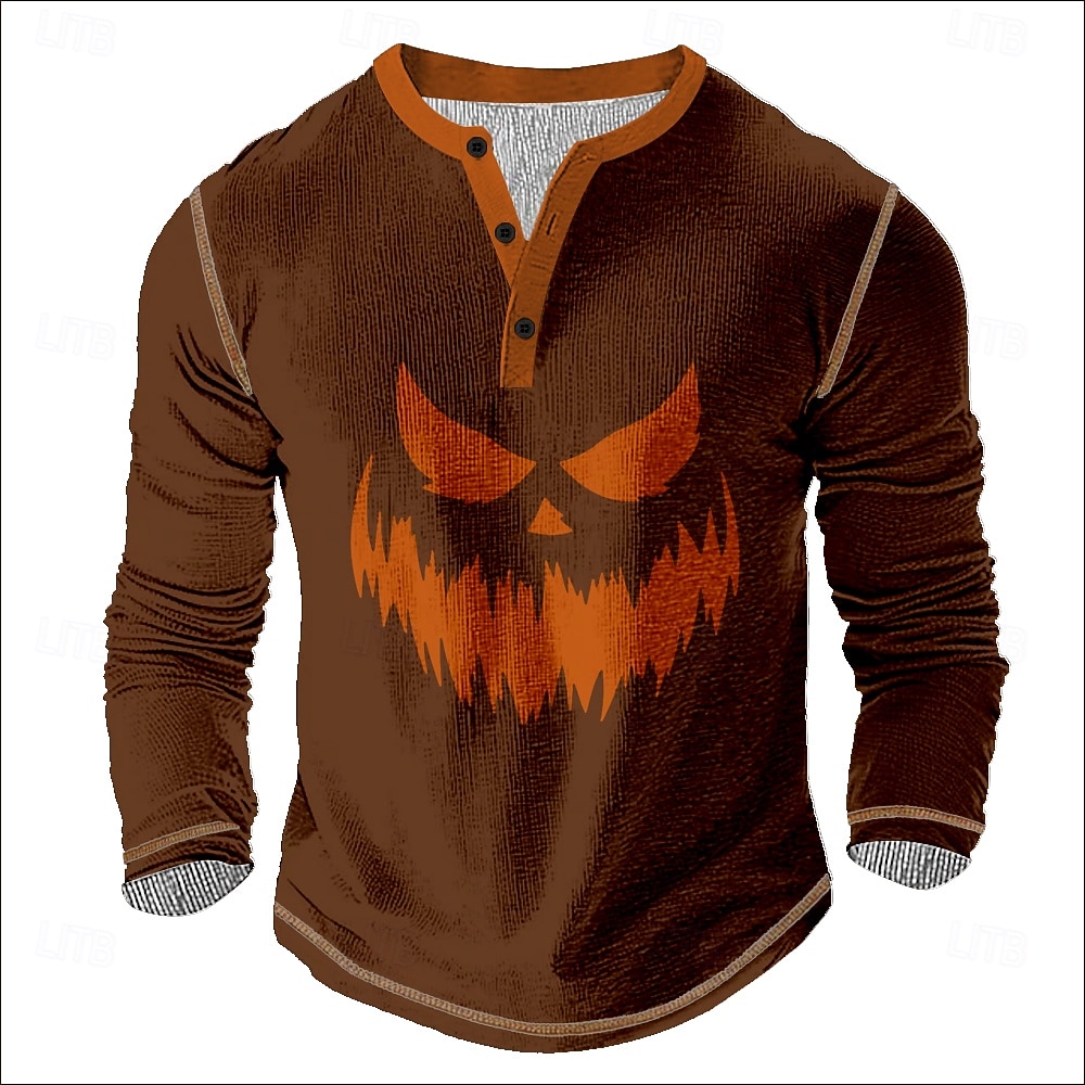 Bărbați Dovleac Cămașă Henley Tricou Waffle Manșon Lung Epocă Zilnic Retro / vintage Sport exterior Casual Concediu Toamnă Primavara vara Toate Sezoanele Maro Închis Negru Portocaliu Henley Tricou 2026 - $26.99 –P2