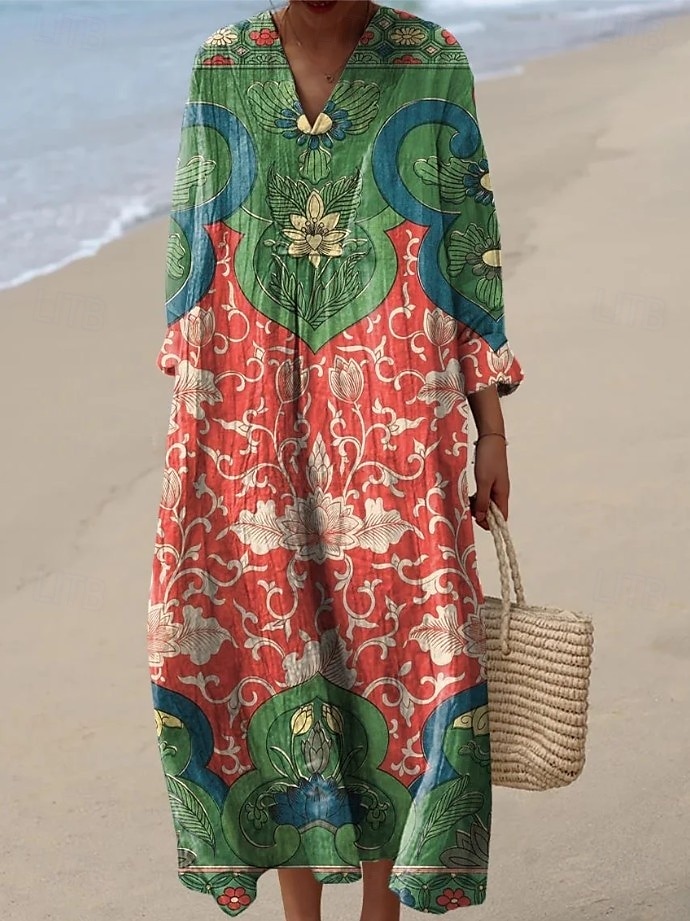 Femmes Robe maxi Robe d'Été Robe trapèze Vacances Occasionnel Sortir Coupe Ample Fleuri Graphique Paisley manche longue Col en V Bleu Ciel Bleu marine Noir Orange Été Printemps Automne de 2025 ? $35.99 –P1