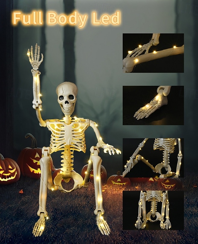 1 Pc 90cm/35inch Halloween luminous skeleton active joint model hanging standing, sitting, lying, warm light AA battery box indoor and outdoor horror and eerie decorative lights 2025 - $23.99 –P11