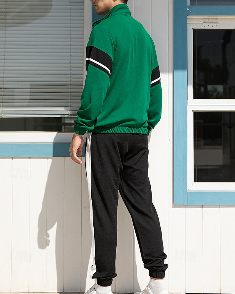 Per uomo Giacca Leggera Giacca Casual Set Vacanza Quotidiano Tasca 2 Pezzi Primavera Autunno Blocco di colori Moda Classico Collo alla coreana Regolare Nero Verde Cachi Giacca del 2025 a $48.99 –P17