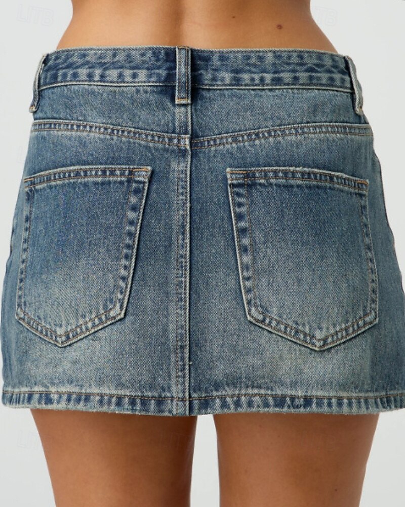 Dame الالتفاف Fritid Mini Mellomhøyt liv Skjørt عادي Lomme Mikroelastisk Feriereise Gate Svart Blå Himmelblå Sommer Denimstoff 2025 - $20.99 –P12