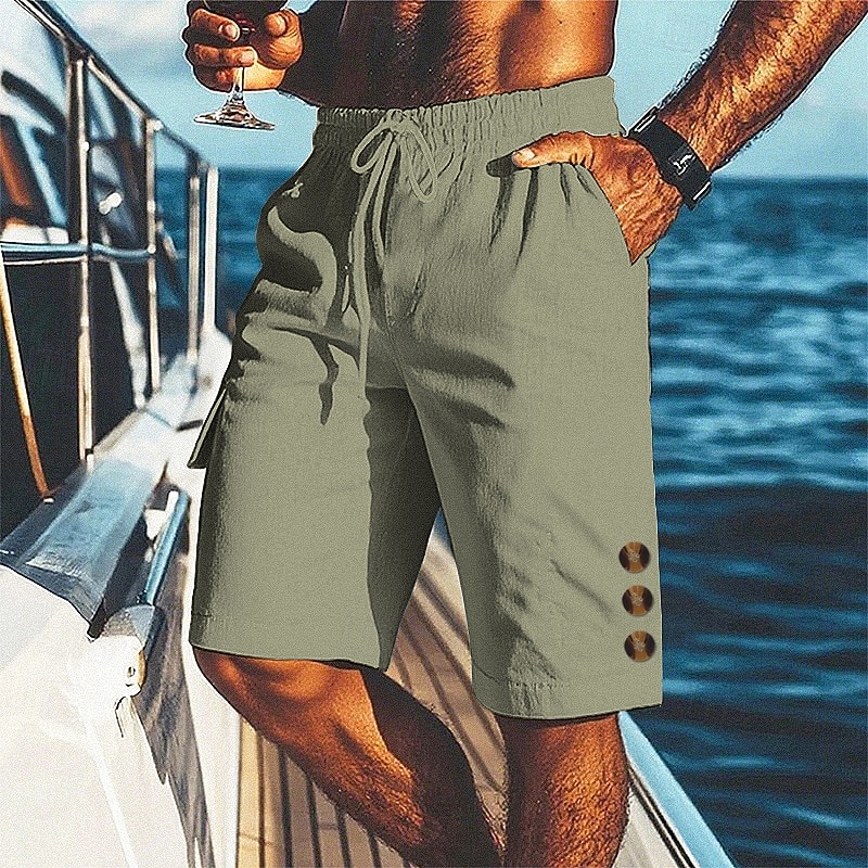 Hombre Pantalón corto Pantalones cortos de lino Pantalones cortos de verano Pantalones cortos de playa Correa Bolsillo Cintura elástica Plano Comodidad Transpirable Corto Playa Vacaciones Festivos 2026 - $17.99 –P8