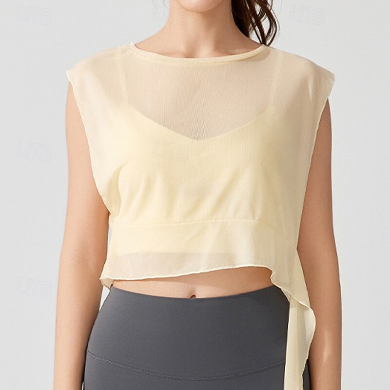 Mulheres Camisa curta de treino Top de ioga Secagem Rápida Respirável Sem Manga Esportes Côr Sólida Blusas Para Academia Esportivo Pilates Roupas Esportivas de 2026 por $12.99 –P14