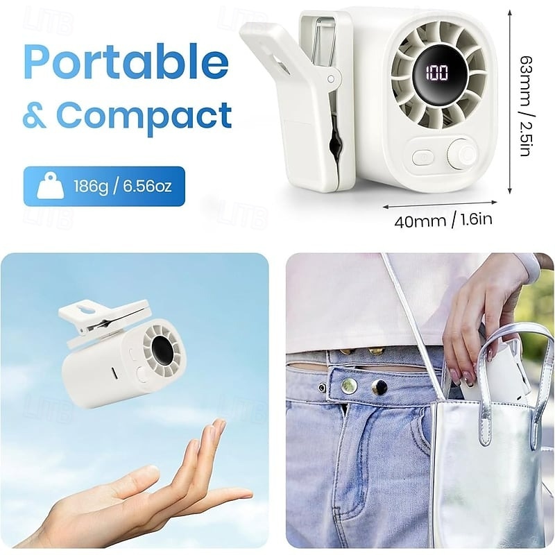 USB-ladattava tehokas jäähdytystuuletin nopea pöytäklipsituuletin puettava vyötärötuuletin 100 nopeusasetuksella portaaton säätö ulkokäyttöön ja toimistokäyttöön 2025 - $39.99 –P6
