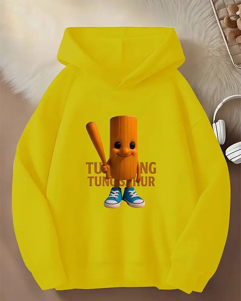 Moletom com capuz gráfico 3D Tung Tung para meninos, manga comprida, moda primavera/outono, moda urbana, crianças de 4 a 12 anos, com capuz, casual, para atividades ao ar livre, ajuste regular de 2025 por $18.99 –P4