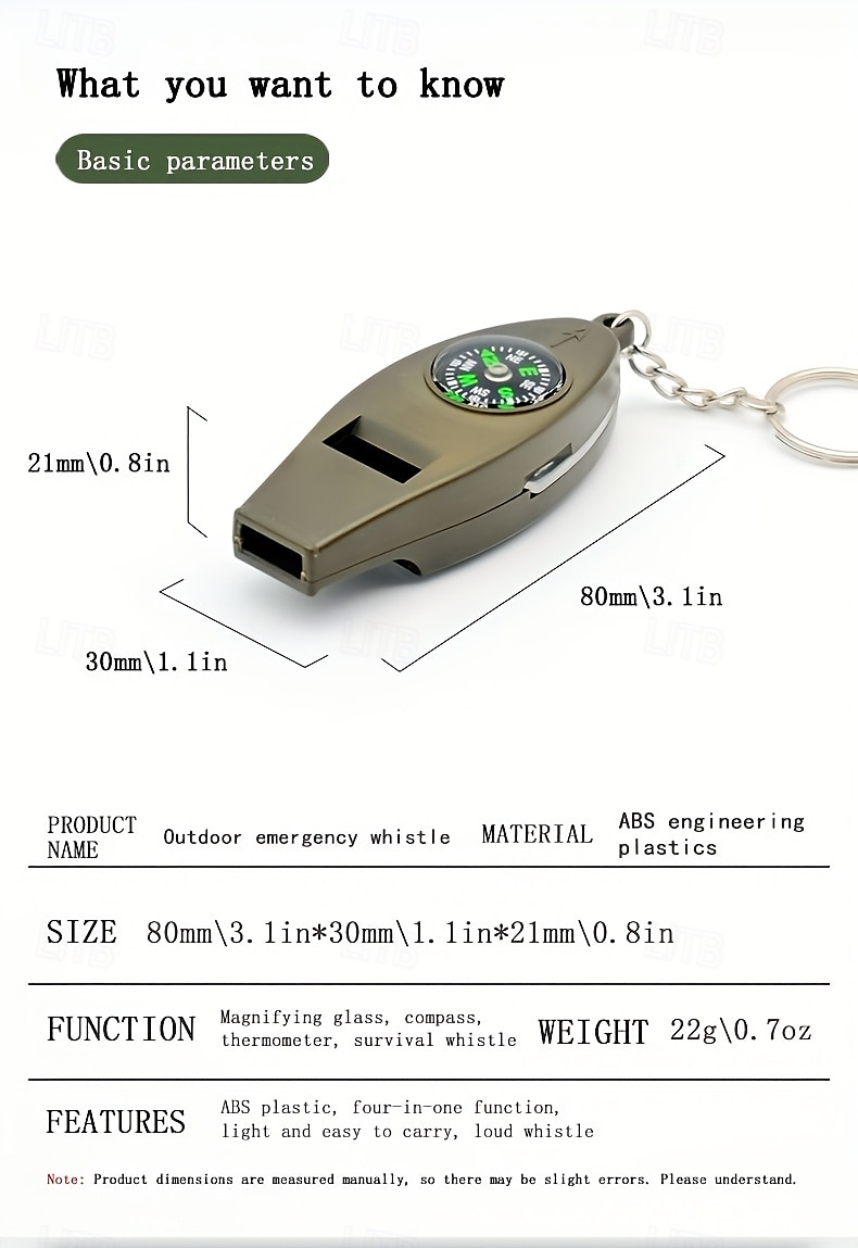 4-in-1 Outdoor Survival Tool Compass Magnifying Glass Thermometer & Emergency Whistle - Durable ABS Material 2025 - $7.99 –P8