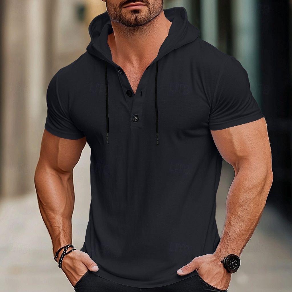 Муж. Футболка Короткие рукава Толстовка с капюшоном Капюшон Лето Все сезоны Сплошной цвет Мода Оригинальный рисунок Спортивные Кулиска Классический Капюшон Для улицы Повседневные На выход 2026 - $20.99 –P6