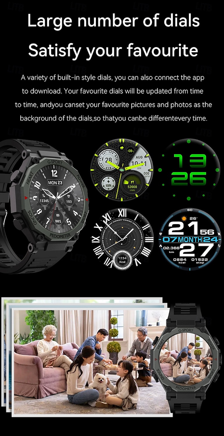 Reloj inteligente deportivo para hombre, con linterna LED, Bluetooth, llamadas, control del ritmo cardíaco, asistente de voz, SOS, para exteriores, 1,52 2025 - $23.99 –P6
