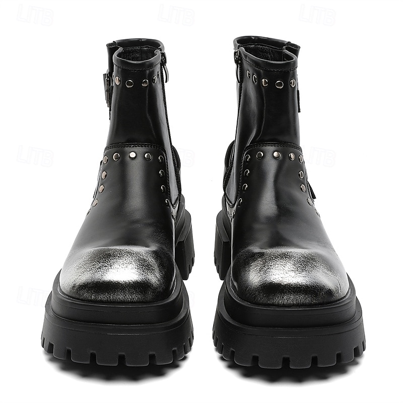 Bottines noires à boucle épaisse pour homme – Bottes de combat à plateforme punk rock pour la mode gothique et le streetwear d'automne de 2025 ? $94.99 –P3