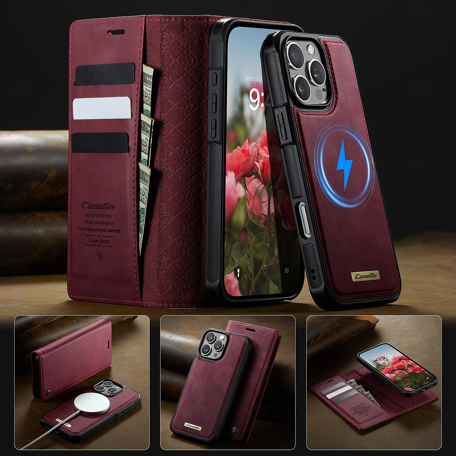 Phone Case For iPhone 16 iPhone 15 iPhone 14 13 12 11 Pro Max Plus Flip Cover Detachable Magnetic Support Wireless Charging TPU PU Leather 2025 - $21.99 –P4