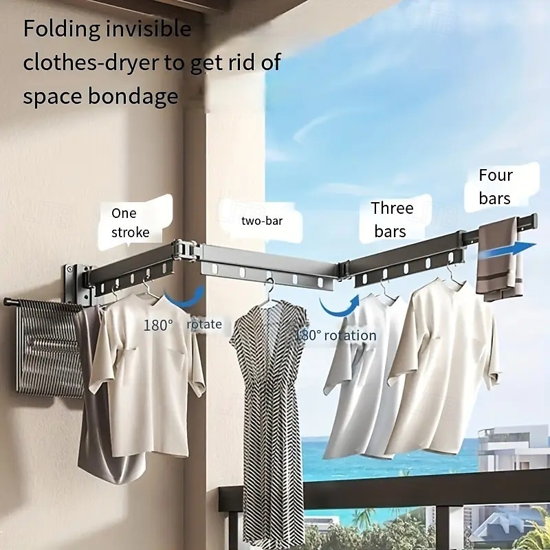 3/4 Fold Wall-Mounted Clothes Drying Rack with Rotating Design Space-Saving Foldable Clothes Hanger for Balcony, Laundry Room, Bathroom 2025 - $43.99 –P10
