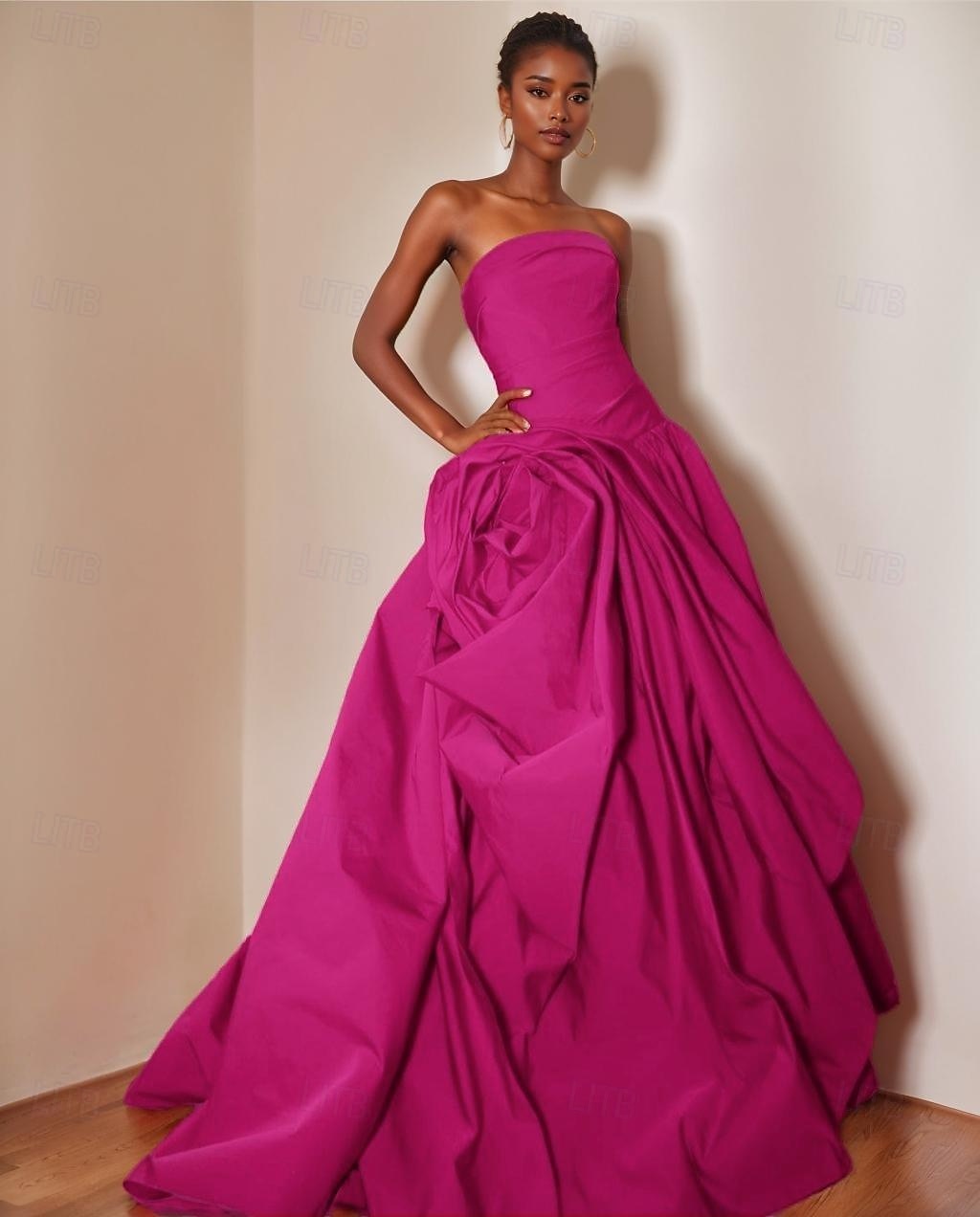 Ballkleid A-Linie Abfall Taille Abendkleid Promistil Blumen Kleid Karneval Formal Watteau Zug Ärmellos Strapless Satin mit Rüschchen 2025 - $221.99 –P4