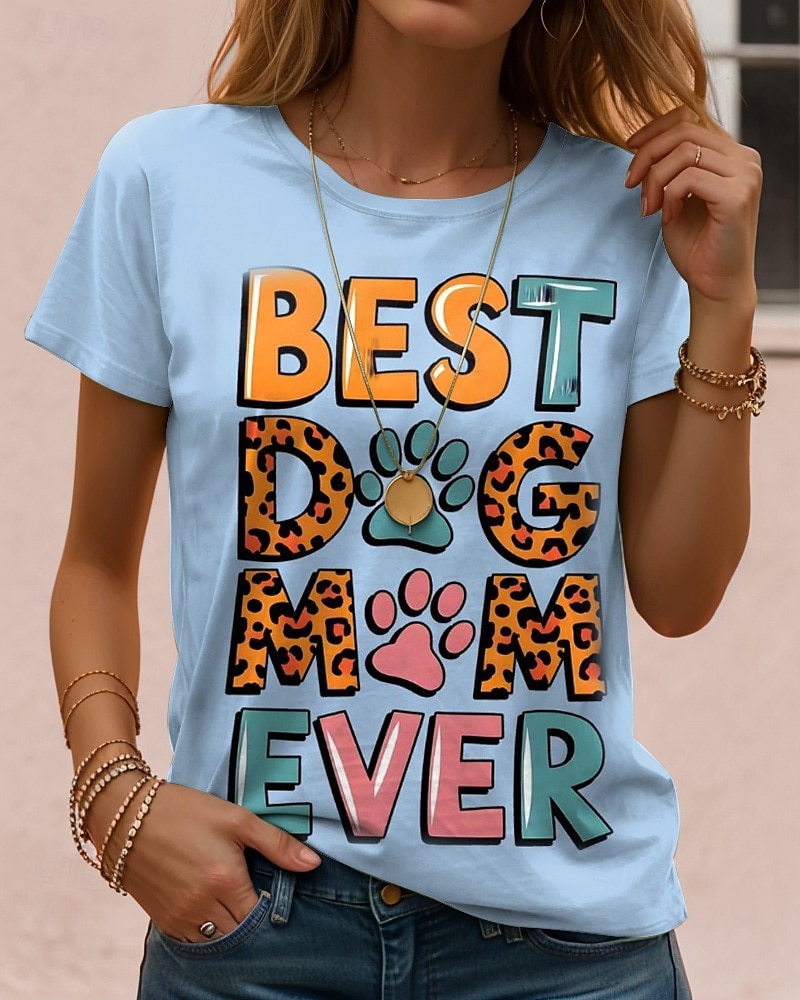 Jour de Thanksgiving Femmes T-shirt Graphique Animal Chien ancien Élégant Classique Manche Courte Col ras du cou Col rond Hauts Réguliers Quotidien Week-end Imprimé Noir Blanche Rose Claire Bleu Bleu de 2025 ? $19.99 –P5