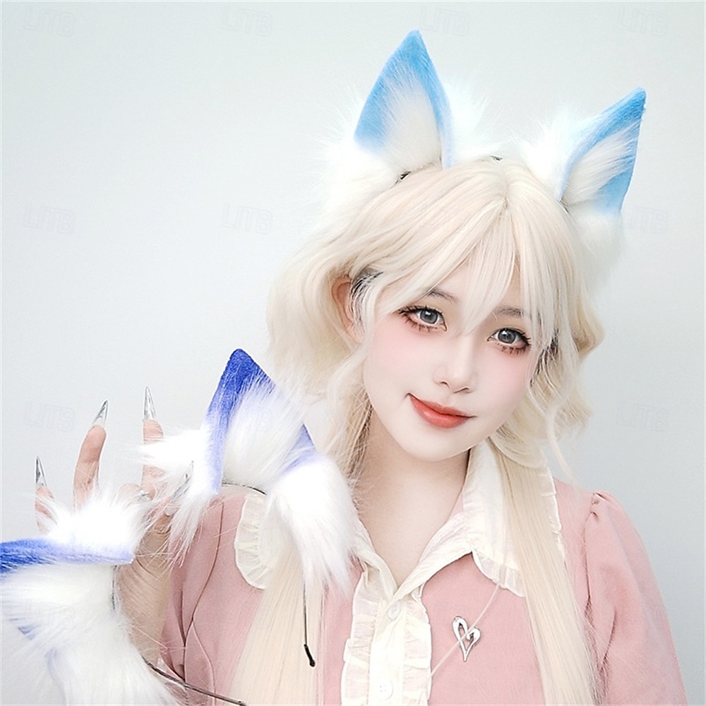 Fascia con orecchie da lupo realistiche – orecchie da volpe e lupo lolita fatte a mano per cosplay, stile kc, feste, convention e accessori per giochi di ruolo del 2025 a $30.99 –P4