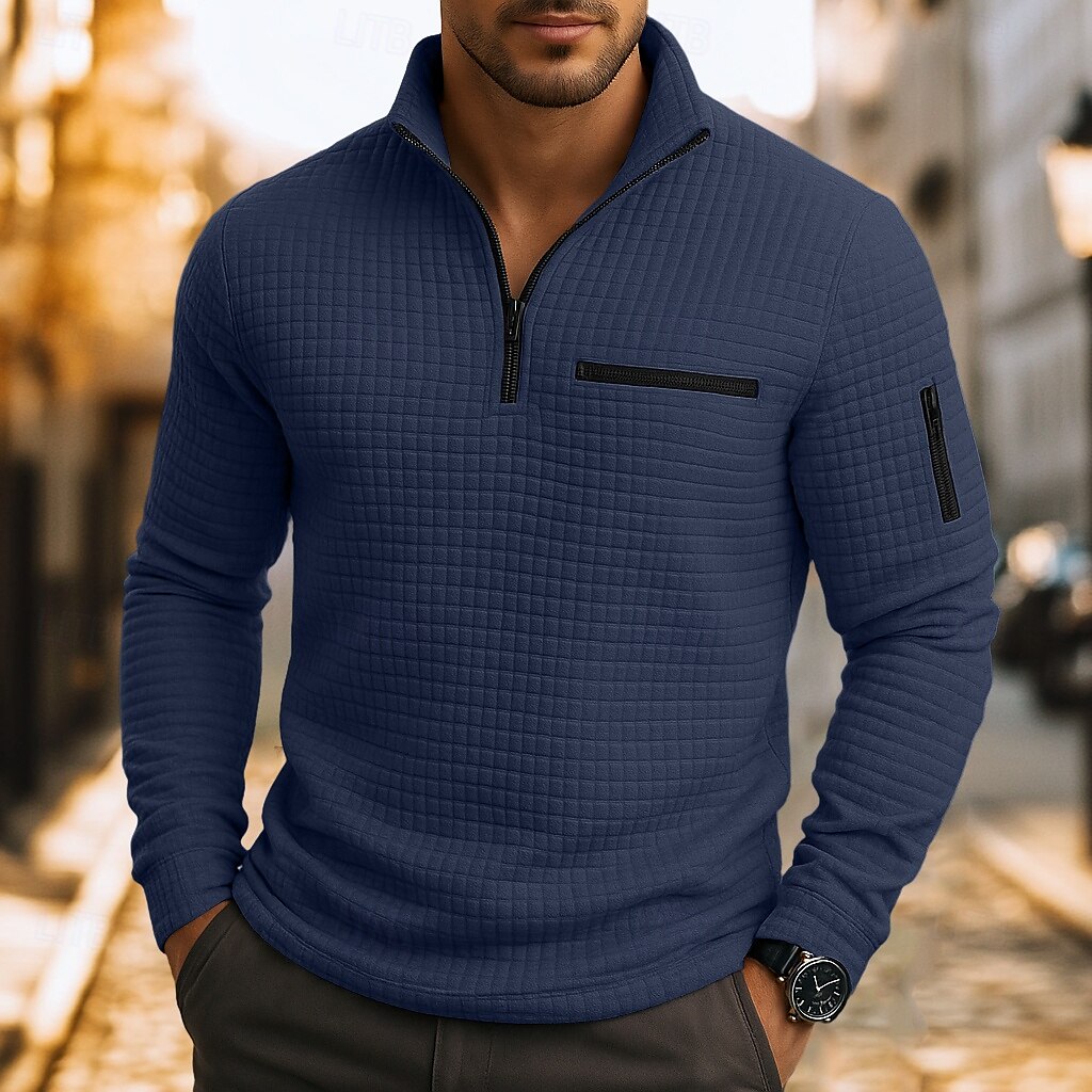 Hombre Camisetas polo con diseño de gofre Casual Cremallera de un cuarto Manga Larga Moda Cómodo Bloque de color Cerrar Bolsillo Otoño Primavera & Otoño Ajuste regular Blanco Negro Azul Naranja 2025 - $25.99 –P12