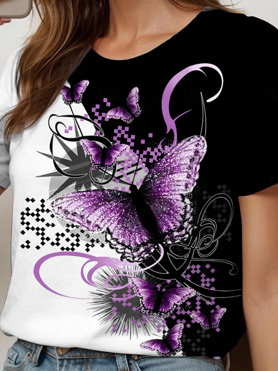 Femmes T-shirt Graphique Animal Géométrique ancien Mode Élégant Manche Courte Col ras du cou Col rond Hauts Réguliers Quotidien Week-end Imprimé Noir + Blanc + Gris Jaune Rouge Bleu Violet Ét de 2025 ? $19.99 –P3