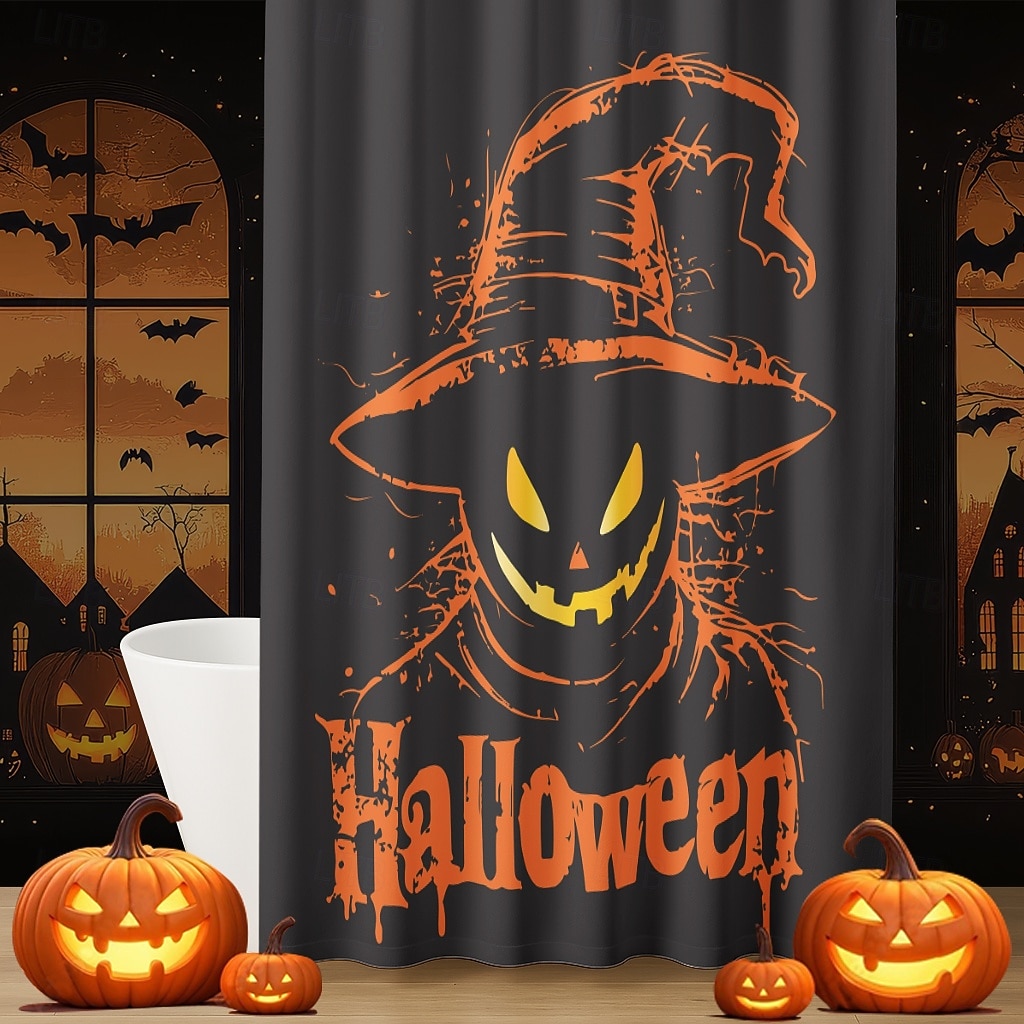 Halloweenský sprchový závěs s háčky, polyesterový, pratelný, voděodolný, vzorovaný, koupelnová vana, dekorace 2025 - $21.99 –P40