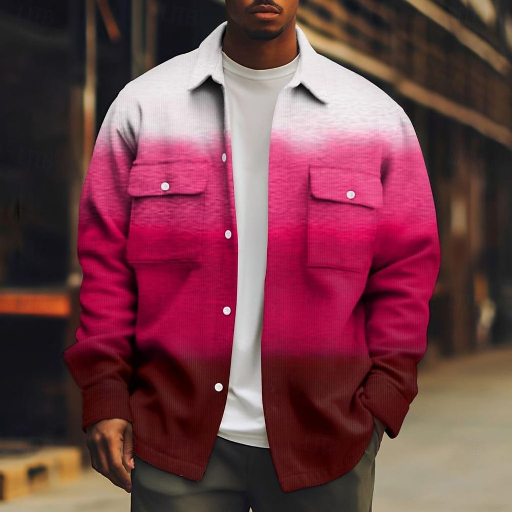 Homme Dégradé de Couleur Chemise en velours côtelé Surchemise Veste-chemise manche longue Occasionnel Extérieur Tenue Quotidienne Automne Hiver Col Rabattu Boutonné Chaud Veste avec poches à rabat de 2026 ? $31.99 –P6