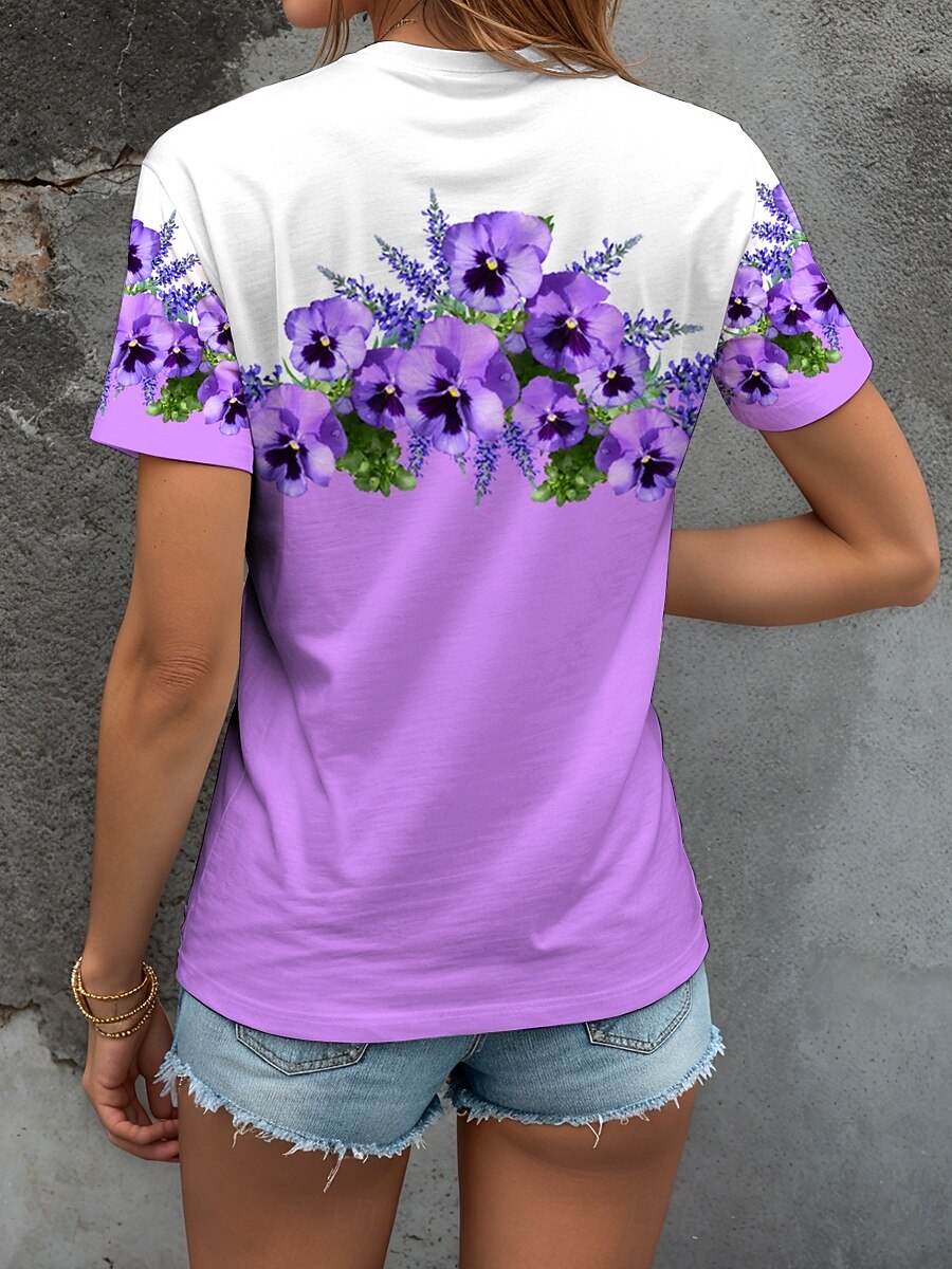 Femmes T-shirt Fleuri Graphique ancien Élégant Classique Manche Courte Col ras du cou Col rond Hauts Réguliers Quotidien Sortir Week-end Imprimé Noir et blanc Jaune Rose Claire Bleu Violet Ét de 2025 ? $19.99 –P2