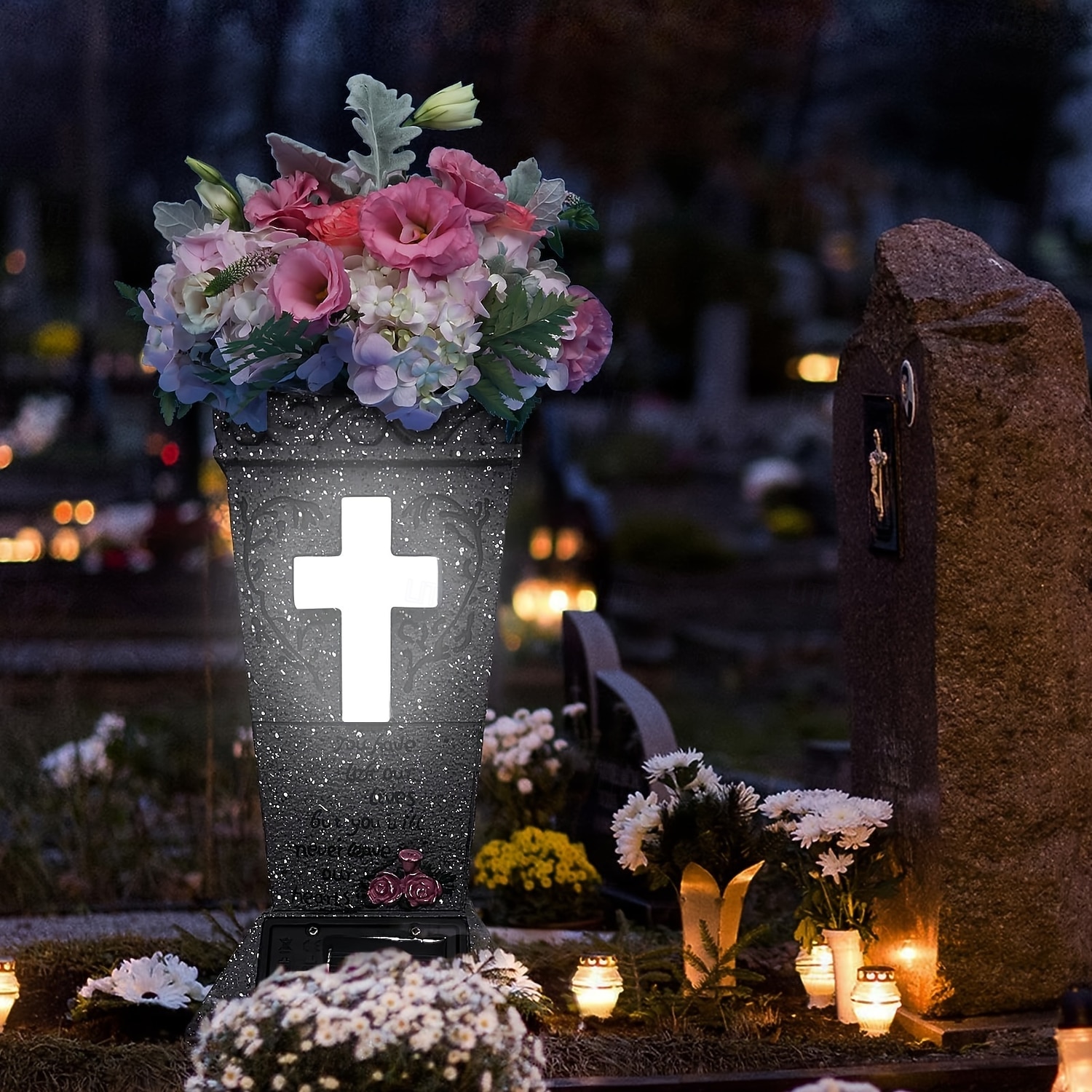 Solar Cemetery Grave Vase with LED for Fresh Artificial Flowers Headstones Vases with Spikes Grave Decorations for Cemetery Grave Markers Decor Halloween Christmas Decoration Memorial Gifts 2025 - $53.99 –P7